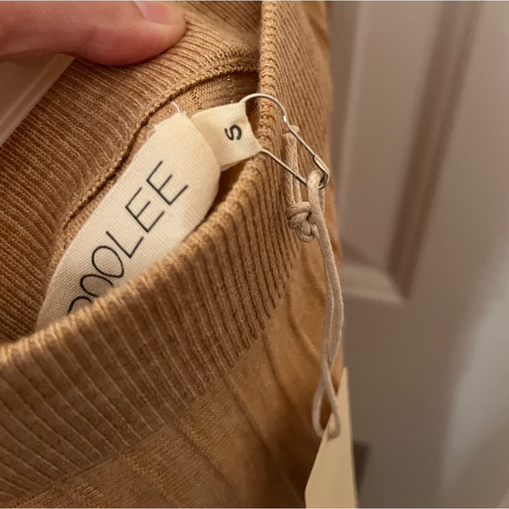 Roolee Small Pleated Tan Knit Skirt with Green Stripe - Picture 2 of 3